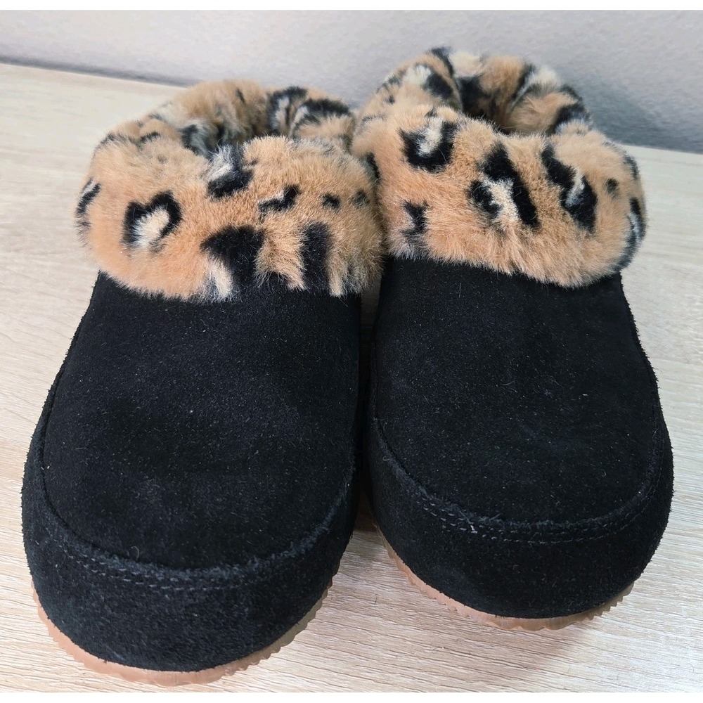 Sorel Leopard Sherpa Slipper Shoes Women's 7 Black Suede Indoor Outdoor House... - Picture 2 of 6